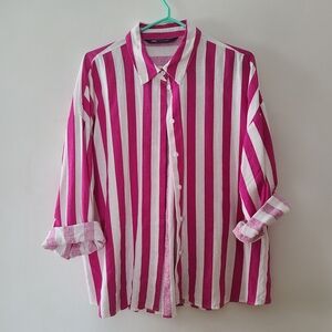 Pink and White Striped Button-Up Shirt